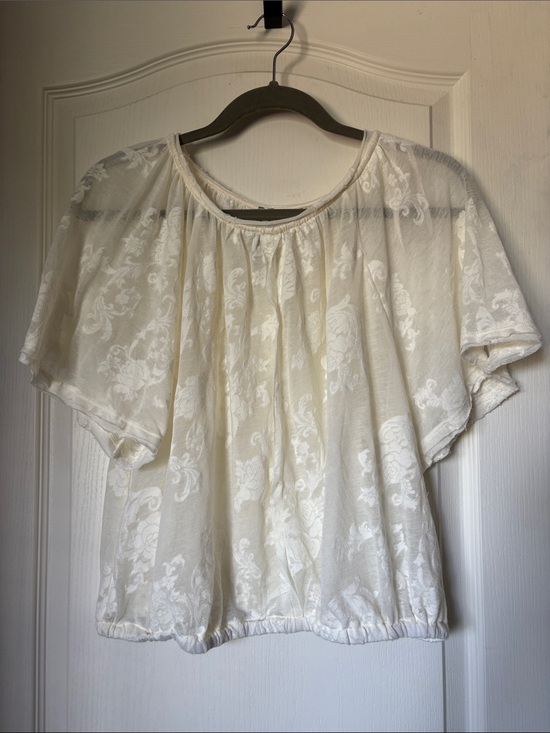 Anthropologie Tops - Anthropologie Ivory Floral Sheer Peasant Blouse.